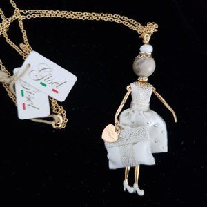 Gisel handmade doll necklace, polka dot and purse